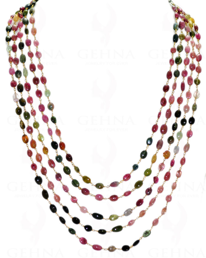 5 Row Multi Tourmaline Bead Chain In .925 Sterling Silver CS-1020