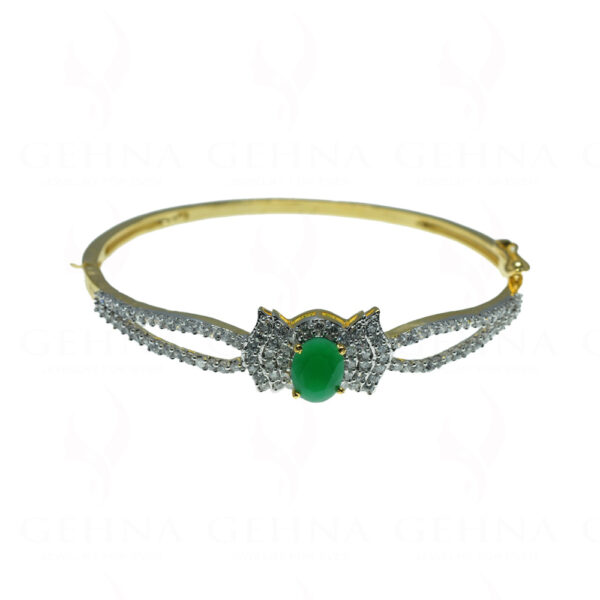 Emerald & Cubic zirconia Studded Dual Tone Polished Bracelet FB-1020