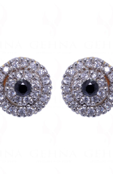 Simulated Diamond & Black Spinel Round Shape Earrings FE-1020