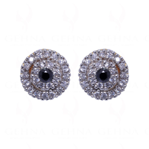 Simulated Diamond & Black Spinel Round Shape Earrings FE-1020