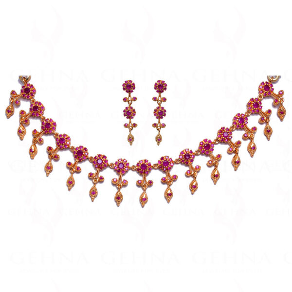 Ruby Stone Studded Beautiful Antique Style Necklace & Earring Set FN-1020