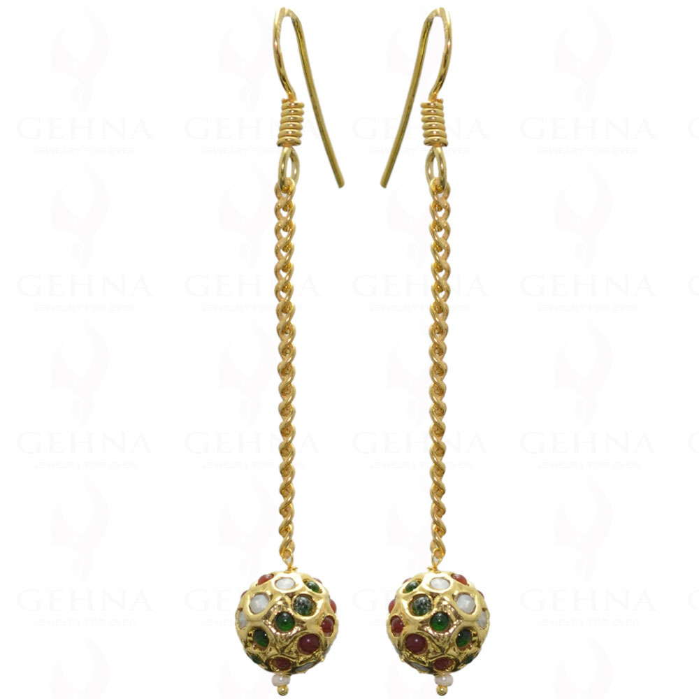 Pearl, Emerald & Ruby Gemstone Studded Jadau Bead Earrings LE01-1020