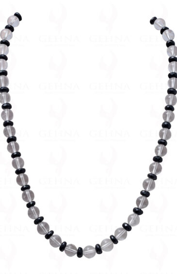 Black Spinel & Rock-Crystal Gemstone Round Bead Stand Necklace NS-1020