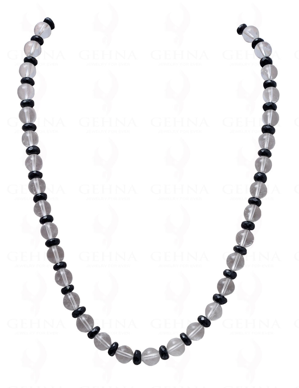 Black Spinel & Rock-Crystal Gemstone Round Bead Stand Necklace NS-1020