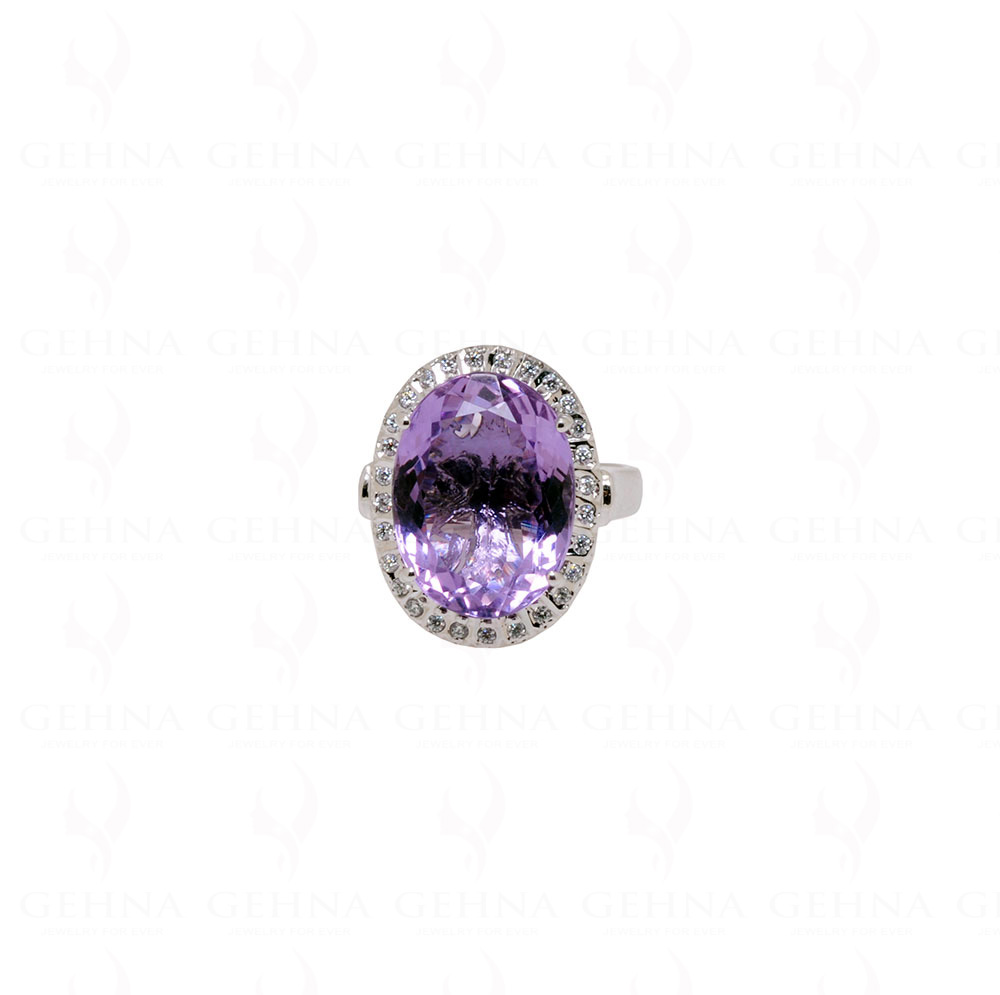 Amethyst & White Topaz Gemstone Studded 925 Solid Silver Cocktail Ring SR-1020