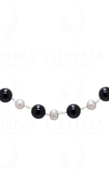 18″ Black Onyx Pearl Gemstone Bead Chain In .925 Sterling Silver Cm1020