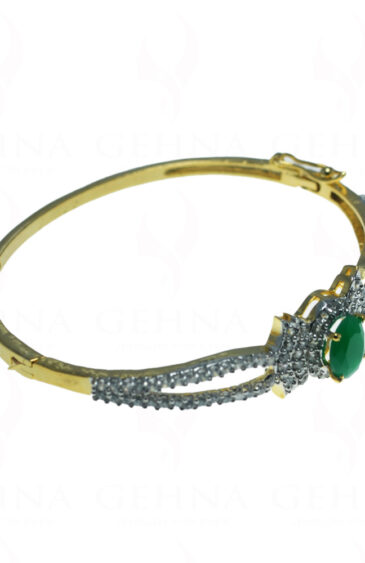 Emerald & Cubic zirconia Studded Dual Tone Polished Bracelet FB-1020