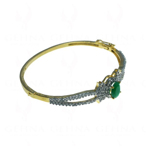 Emerald & Cubic zirconia Studded Dual Tone Polished Bracelet FB-1020