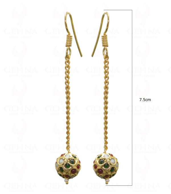Pearl, Emerald & Ruby Gemstone Studded Jadau Bead Earrings LE01-1020