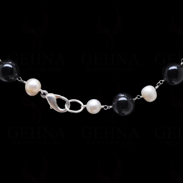 18" Black Onyx Pearl Gemstone Bead Chain In .925 Sterling Silver Cm1020
