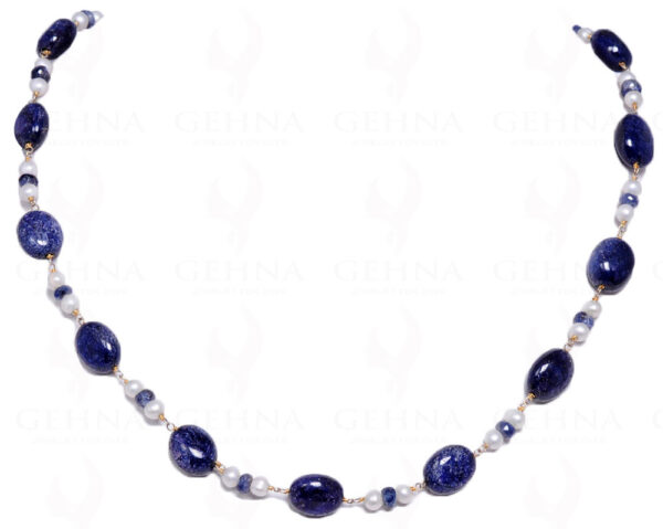 18" Sapphire Pearl Bead  Chain In .925 Sterling Silver Cm1021
