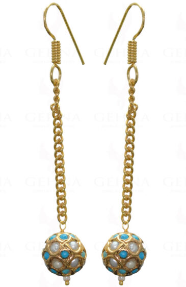 Pearl & Turquoise Gemstone Studded Jadau Bead Earrings LE01-1021