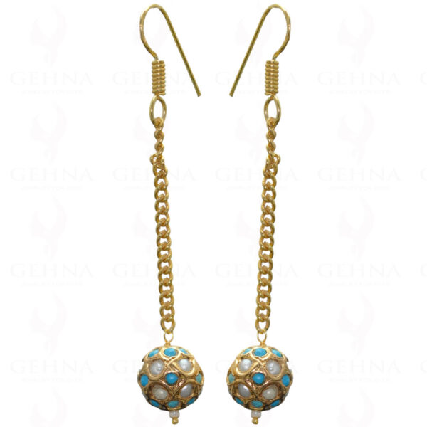 Pearl & Turquoise Gemstone Studded Jadau Bead Earrings LE01-1021