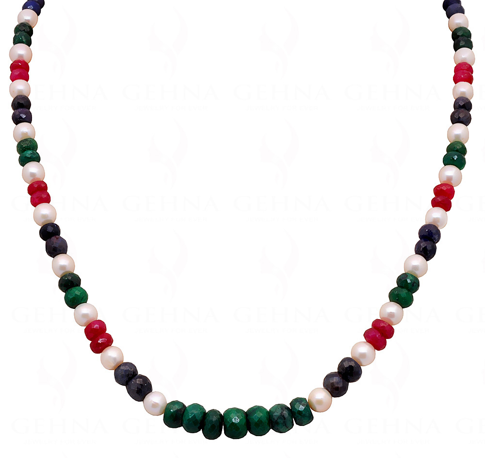 Pearl, Emerald Ruby & Sapphire Gemstone Round Faceted Bead NM-1021