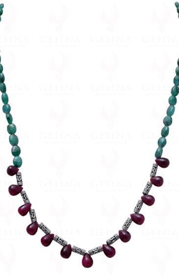 Ruby Drops & Emerald Gemstone Bead Necklace NP-1021