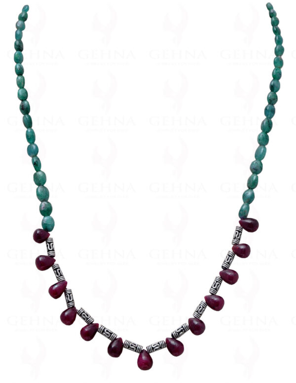 Ruby Drops & Emerald Gemstone Bead Necklace NP-1021