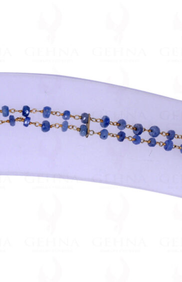 2 Rows Of Blue Sapphire Gemstone Round Faceted Bead Bracelet BS-1021