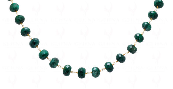 Emerald Faceted Bead Chain Linked In .925 Silver - Yellow Polish CP-1021