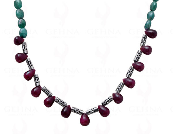 Ruby Drops & Emerald Gemstone Bead Necklace NP-1021