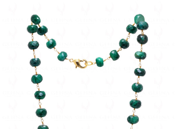 Emerald Faceted Bead Chain Linked In .925 Silver - Yellow Polish CP-1021