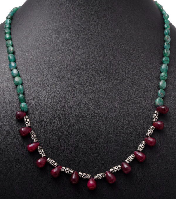 Ruby Drops & Emerald Gemstone Bead Necklace NP-1021