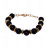 Black Spinel Gemstone Round Ball Bracelet With Silver Elements & BS-1022