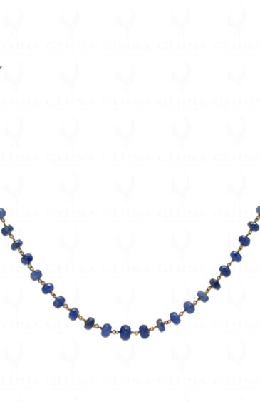 Burmish Blue Sapphire Bead Chain Linked In .925 Silver Yellow Polish CP-1022
