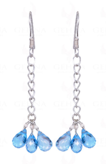 Swiss Blue Topaz Gemstone Drops Earrings Made In .925 Sterling Silver ES-1022