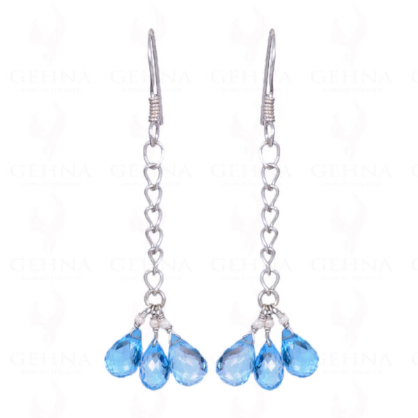 Swiss Blue Topaz Gemstone Drops Earrings Made In .925 Sterling Silver ES-1022