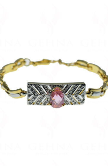 Pink Tourmaline Pear & Cubic Zirconia Studded Bracelet FB-1022