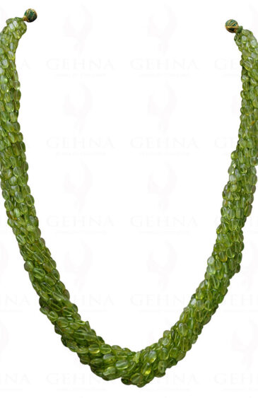 10 Rows of Natural Peridot Gemstone Oval Shaped Bead Twisted Necklace NS-1022