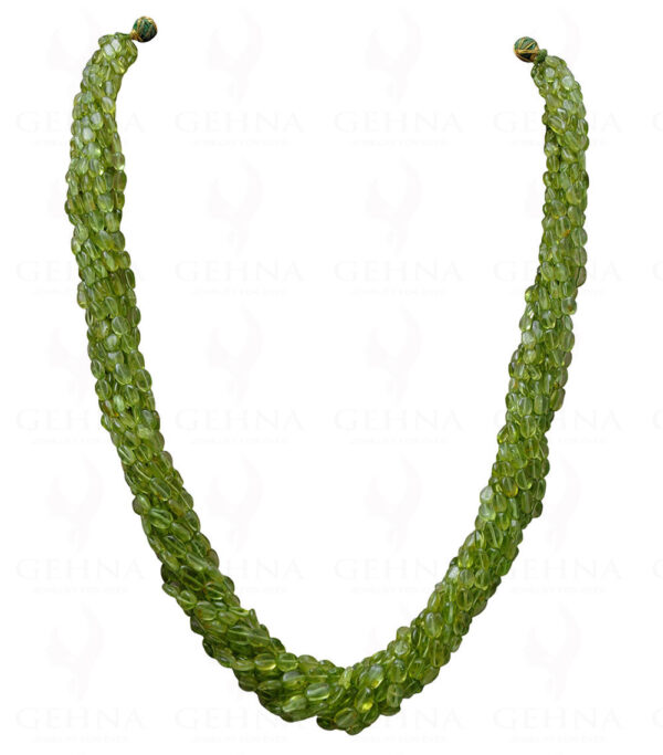 10 Rows of Natural Peridot Gemstone Oval Shaped Bead Twisted Necklace NS-1022