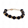 Black Spinel Gemstone Round Ball Bracelet With Silver Elements & BS-1022