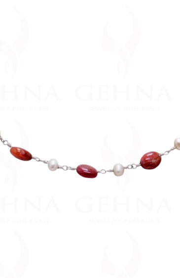 18″ Pink Spinel Pearl Bead Chain In .925 Sterling Silver Cm1022
