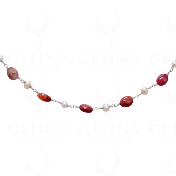 18" Pink Spinel Pearl Bead Chain In .925 Sterling Silver Cm1022