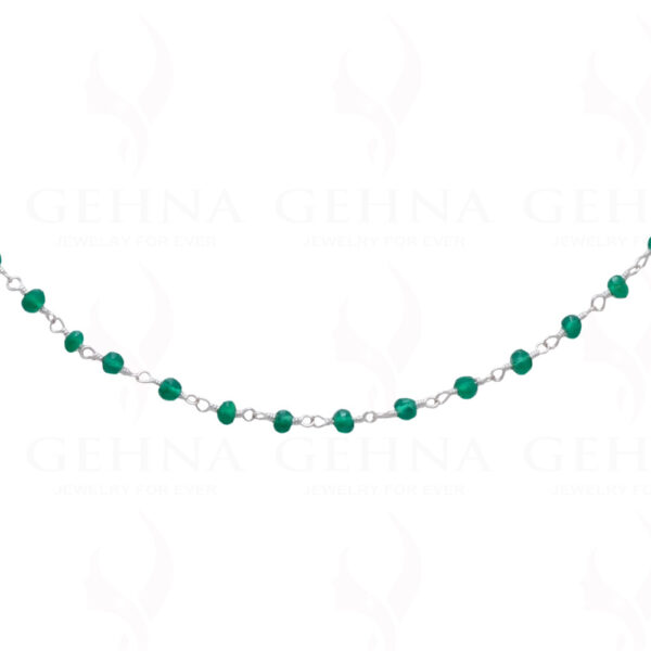 Green Onyx Gemstone Studded Pendant & Faceted Bead Chain In .925 Silver CS-1022