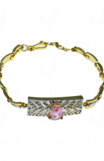Pink Tourmaline Pear & Cubic Zirconia Studded Bracelet FB-1022