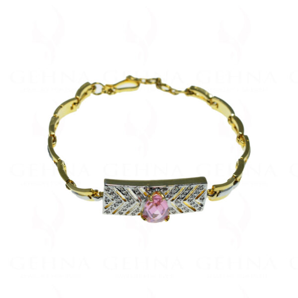 Pink Tourmaline Pear & Cubic Zirconia Studded Bracelet FB-1022