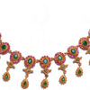 Ruby & Green Jade Color Stone Studded Antique Style Necklace & Earrings FN-1022