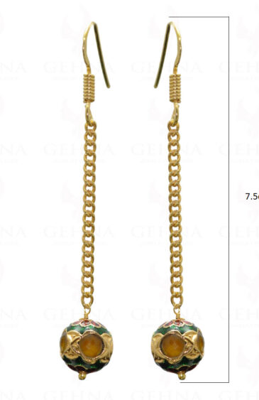 Citrine Gemstone Studded Jadau Bead Earrings With Enamel Work LE01-1022
