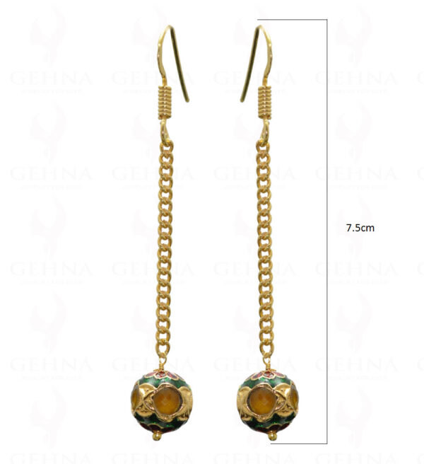 Citrine Gemstone Studded Jadau Bead Earrings With Enamel Work LE01-1022