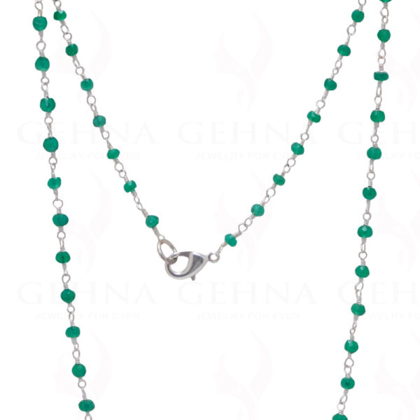 Green Onyx Gemstone Studded Pendant & Faceted Bead Chain In .925 Silver CS-1022
