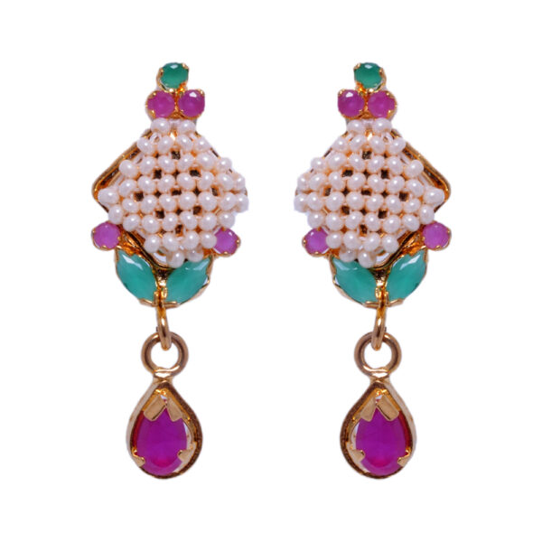 Exclusive Ruby, Pearl & Emerald Studded Pendant & Earring Set FP-1022