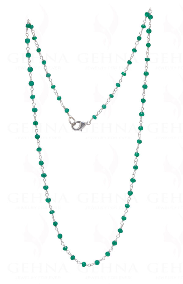 Green Onyx Gemstone Studded Pendant & Faceted Bead Chain In .925 Silver CS-1022