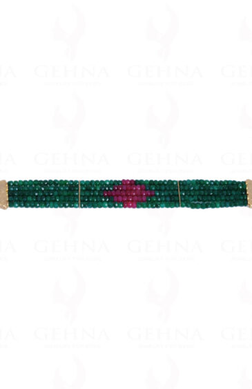 5 Rows Of Ruby & Emerald Gemstone Round Faceted Bead Bracelet BS-1023
