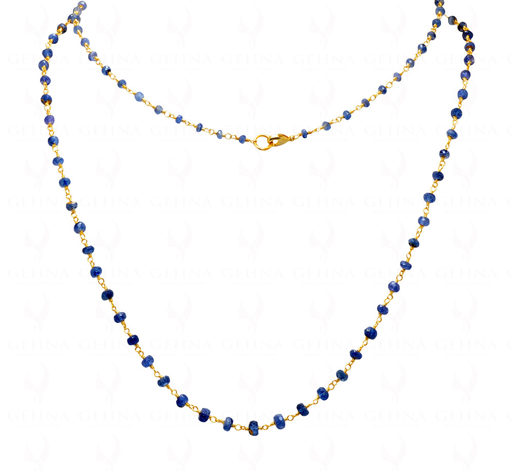 Blue Sapphire Bead Chain & Earrings Linked In .925 Silver - Yellow Polish CP-1023