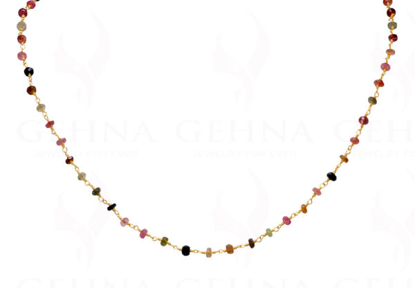 Multi Tourmaline Gemstone Bead Chain In .925 Sterling Silver CS-1023