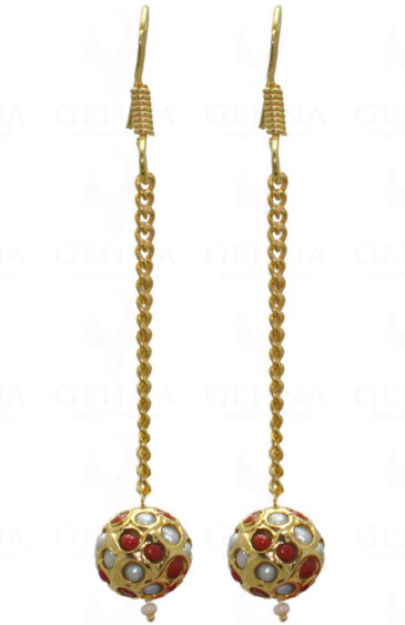 Pearl & Coral Gemstone Studded Jadau Bead Earrings LE01-1023
