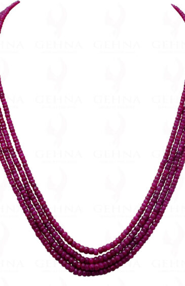 4 Row Necklace Of Natural Ruby Gemstone Round Faceted Bead NP-1023