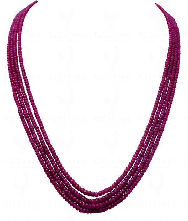 4 Row Necklace Of Natural Ruby Gemstone Round Faceted Bead NP-1023